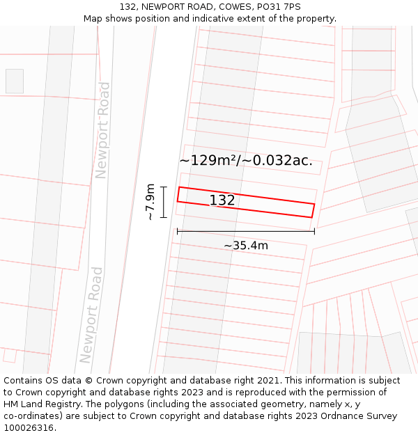 132, NEWPORT ROAD, COWES, PO31 7PS: Plot and title map