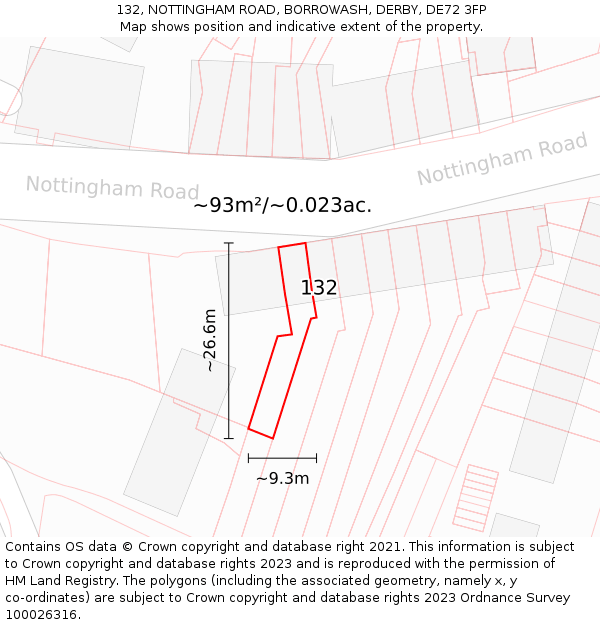 132, NOTTINGHAM ROAD, BORROWASH, DERBY, DE72 3FP: Plot and title map