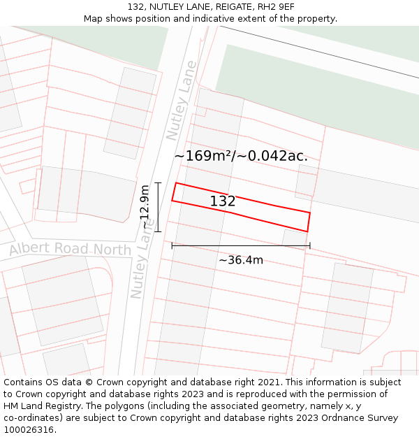 132, NUTLEY LANE, REIGATE, RH2 9EF: Plot and title map