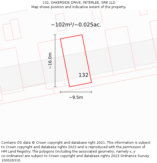 132, OAKERSIDE DRIVE, PETERLEE, SR8 1LD: Plot and title map