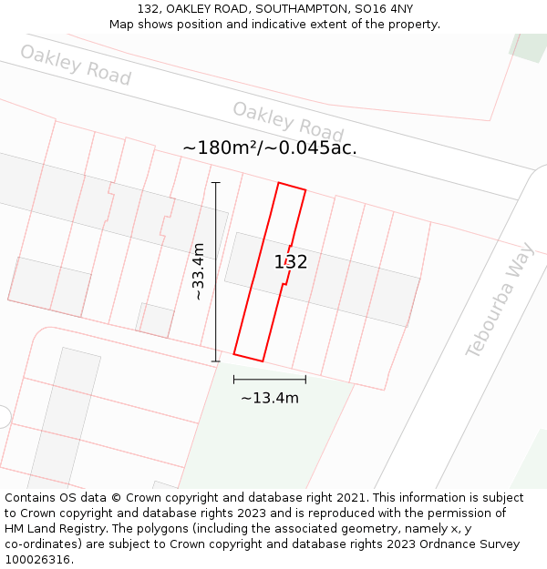 132, OAKLEY ROAD, SOUTHAMPTON, SO16 4NY: Plot and title map