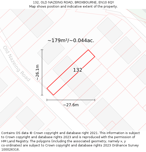 132, OLD NAZEING ROAD, BROXBOURNE, EN10 6QY: Plot and title map
