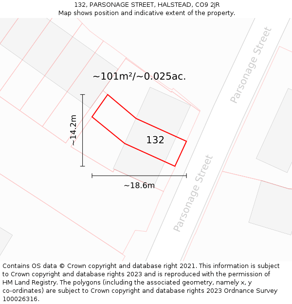 132, PARSONAGE STREET, HALSTEAD, CO9 2JR: Plot and title map