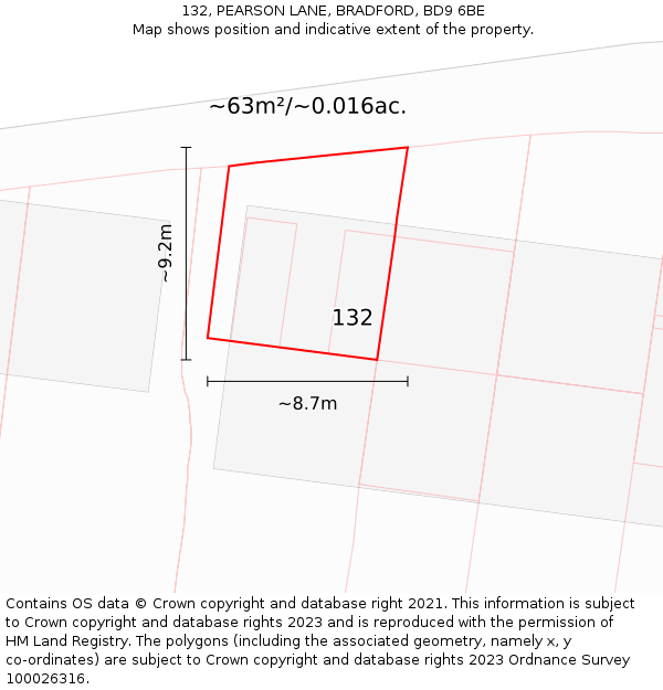132, PEARSON LANE, BRADFORD, BD9 6BE: Plot and title map