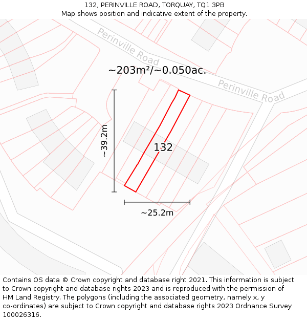 132, PERINVILLE ROAD, TORQUAY, TQ1 3PB: Plot and title map