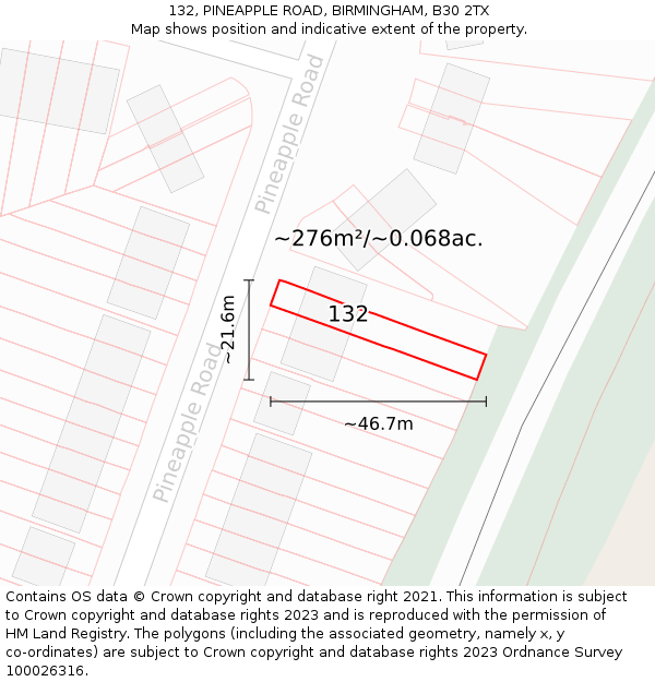 132, PINEAPPLE ROAD, BIRMINGHAM, B30 2TX: Plot and title map