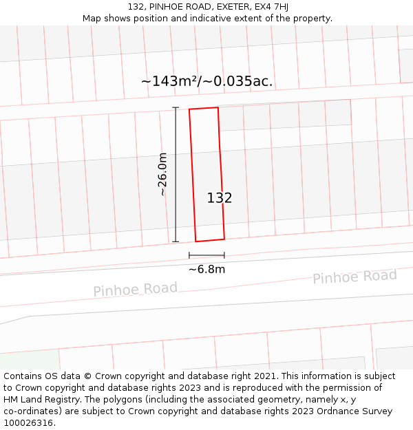 132, PINHOE ROAD, EXETER, EX4 7HJ: Plot and title map