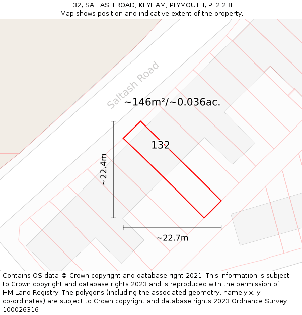 132, SALTASH ROAD, KEYHAM, PLYMOUTH, PL2 2BE: Plot and title map