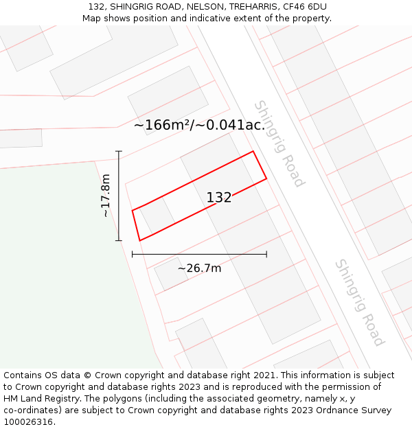 132, SHINGRIG ROAD, NELSON, TREHARRIS, CF46 6DU: Plot and title map