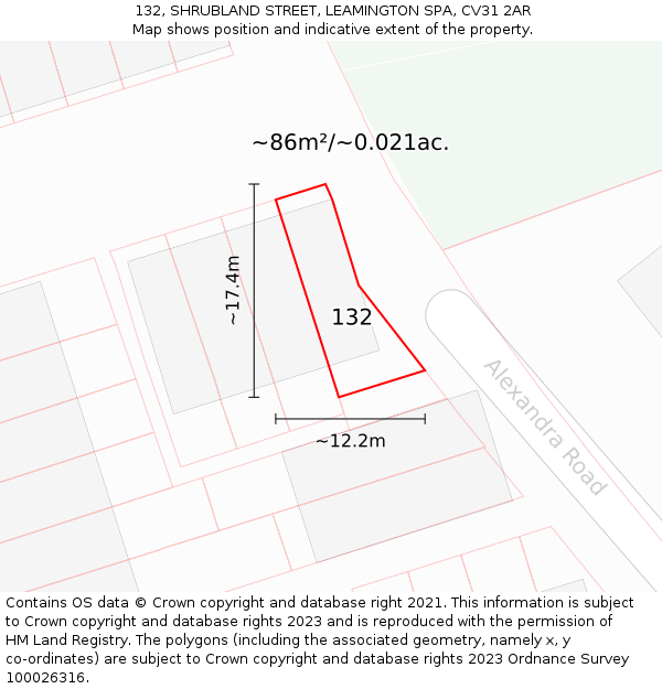 132, SHRUBLAND STREET, LEAMINGTON SPA, CV31 2AR: Plot and title map