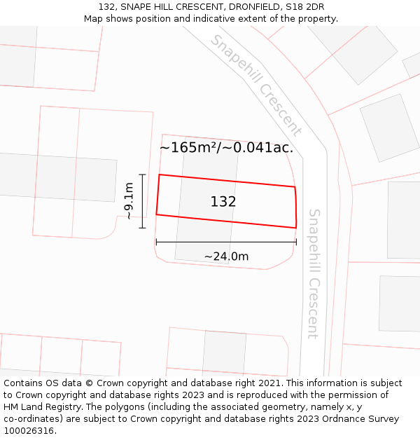 132, SNAPE HILL CRESCENT, DRONFIELD, S18 2DR: Plot and title map