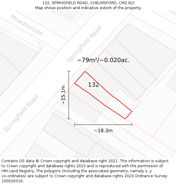 132, SPRINGFIELD ROAD, CHELMSFORD, CM2 6LF: Plot and title map