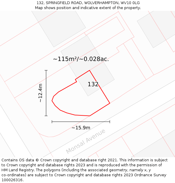 132, SPRINGFIELD ROAD, WOLVERHAMPTON, WV10 0LG: Plot and title map