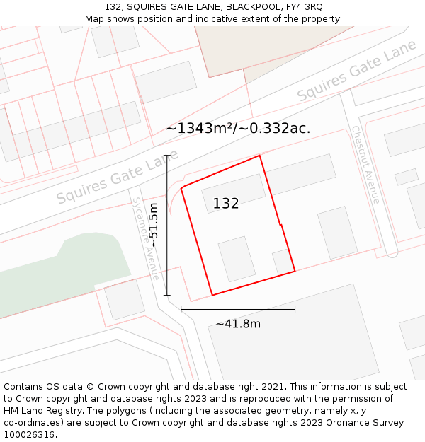132, SQUIRES GATE LANE, BLACKPOOL, FY4 3RQ: Plot and title map
