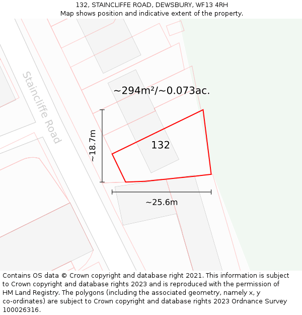 132, STAINCLIFFE ROAD, DEWSBURY, WF13 4RH: Plot and title map