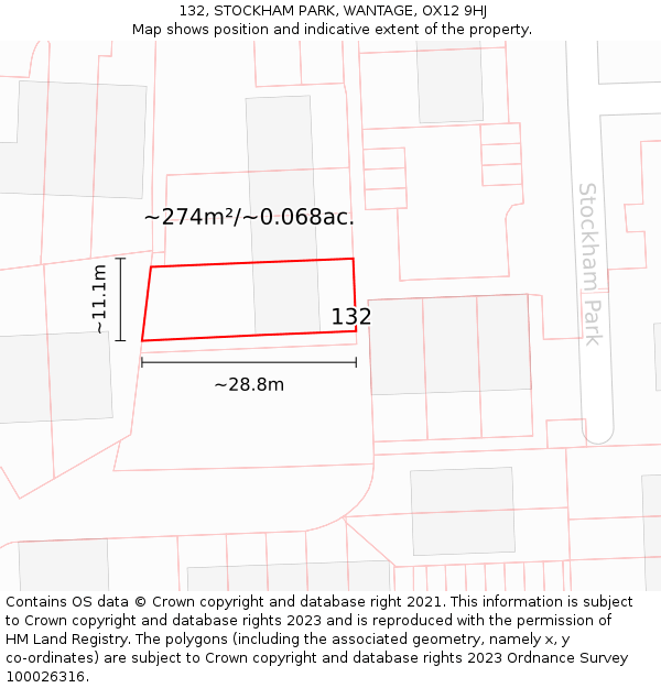 132, STOCKHAM PARK, WANTAGE, OX12 9HJ: Plot and title map