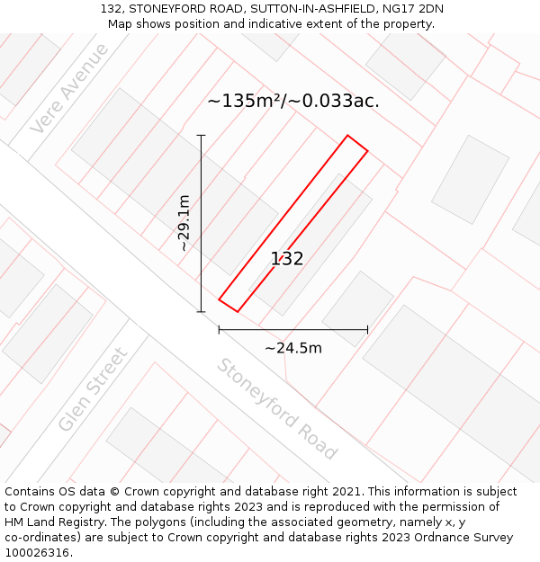 132, STONEYFORD ROAD, SUTTON-IN-ASHFIELD, NG17 2DN: Plot and title map