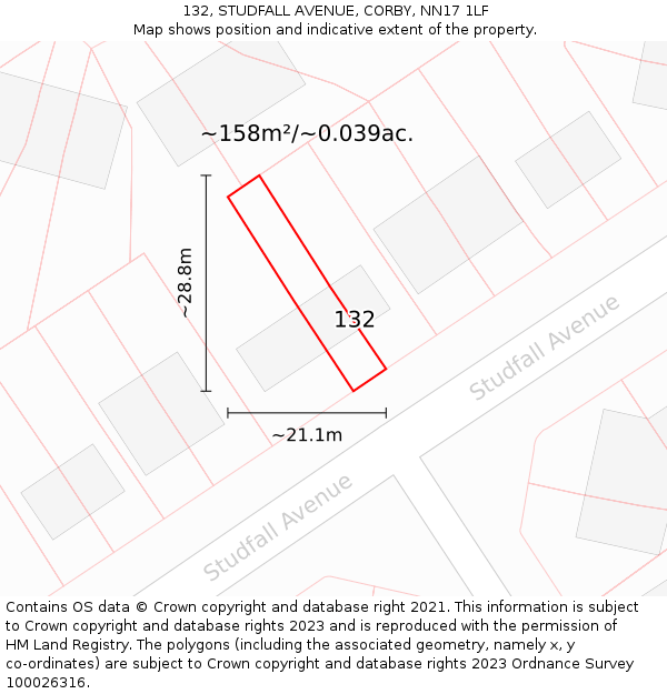 132, STUDFALL AVENUE, CORBY, NN17 1LF: Plot and title map