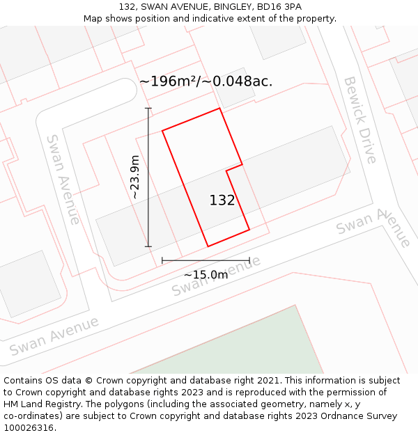 132, SWAN AVENUE, BINGLEY, BD16 3PA: Plot and title map