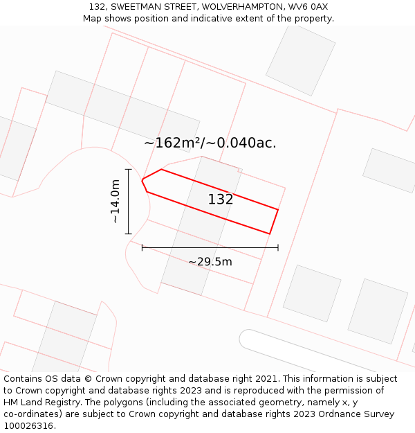 132, SWEETMAN STREET, WOLVERHAMPTON, WV6 0AX: Plot and title map