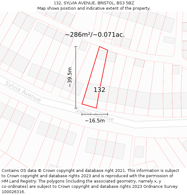 132, SYLVIA AVENUE, BRISTOL, BS3 5BZ: Plot and title map