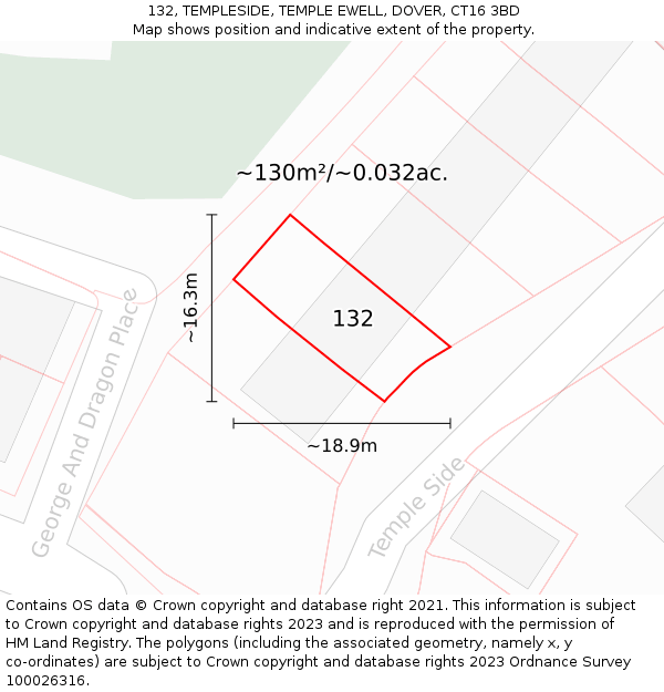 132, TEMPLESIDE, TEMPLE EWELL, DOVER, CT16 3BD: Plot and title map