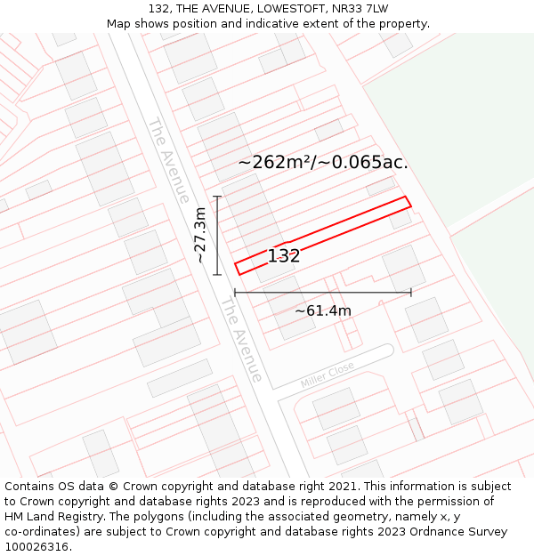 132, THE AVENUE, LOWESTOFT, NR33 7LW: Plot and title map