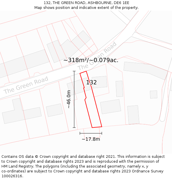 132, THE GREEN ROAD, ASHBOURNE, DE6 1EE: Plot and title map