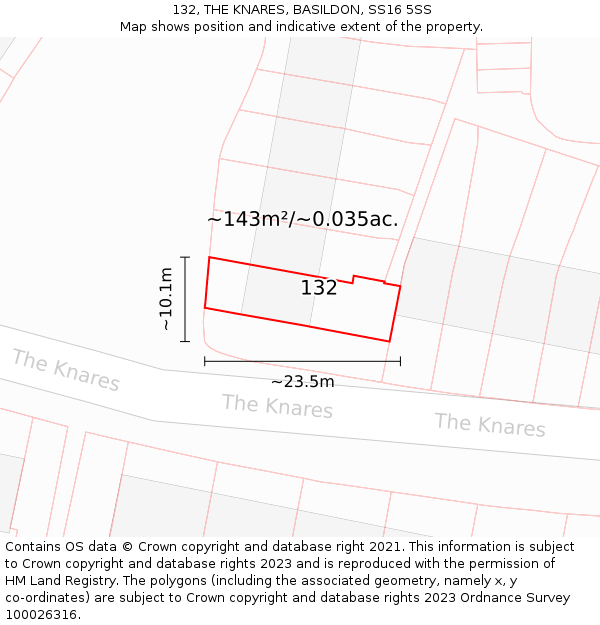 132, THE KNARES, BASILDON, SS16 5SS: Plot and title map