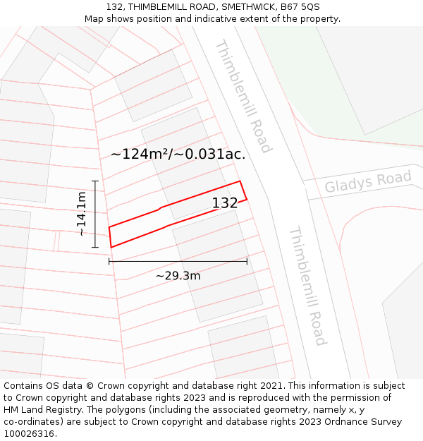 132, THIMBLEMILL ROAD, SMETHWICK, B67 5QS: Plot and title map