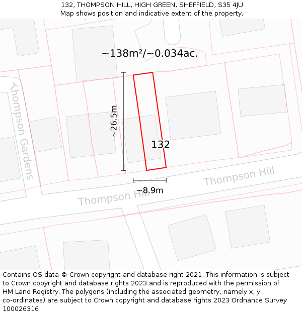 132, THOMPSON HILL, HIGH GREEN, SHEFFIELD, S35 4JU: Plot and title map