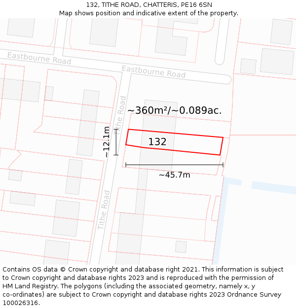 132, TITHE ROAD, CHATTERIS, PE16 6SN: Plot and title map