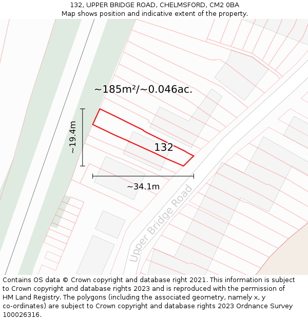 132, UPPER BRIDGE ROAD, CHELMSFORD, CM2 0BA: Plot and title map