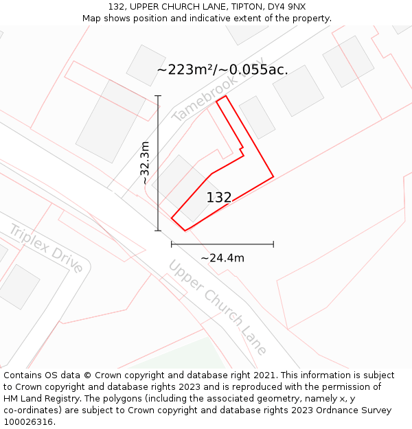 132, UPPER CHURCH LANE, TIPTON, DY4 9NX: Plot and title map