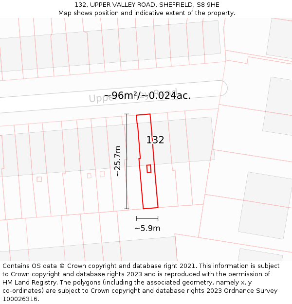 132, UPPER VALLEY ROAD, SHEFFIELD, S8 9HE: Plot and title map