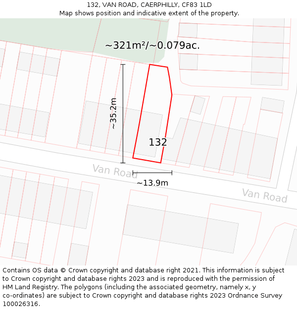132, VAN ROAD, CAERPHILLY, CF83 1LD: Plot and title map