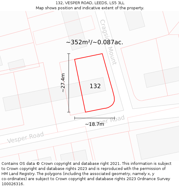 132, VESPER ROAD, LEEDS, LS5 3LL: Plot and title map