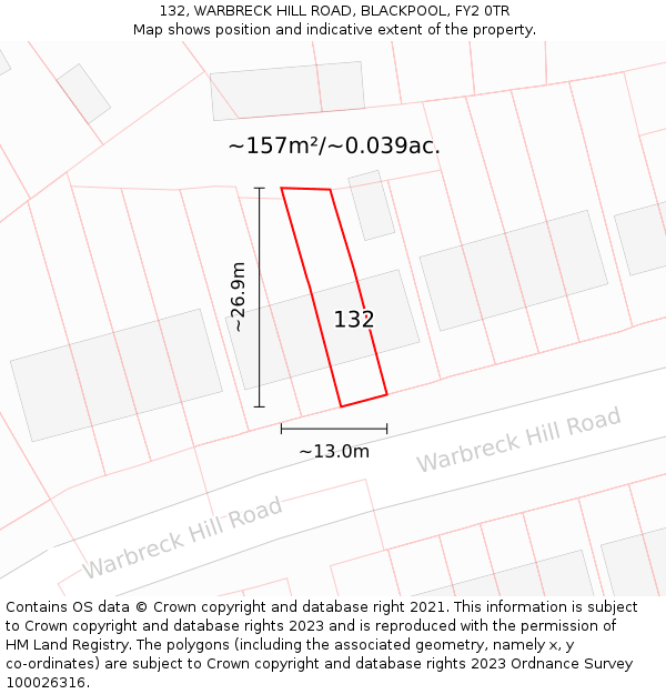 132, WARBRECK HILL ROAD, BLACKPOOL, FY2 0TR: Plot and title map