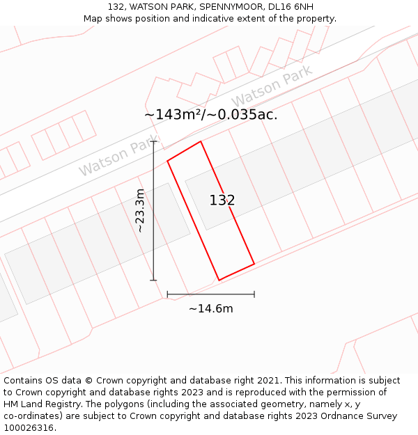 132, WATSON PARK, SPENNYMOOR, DL16 6NH: Plot and title map