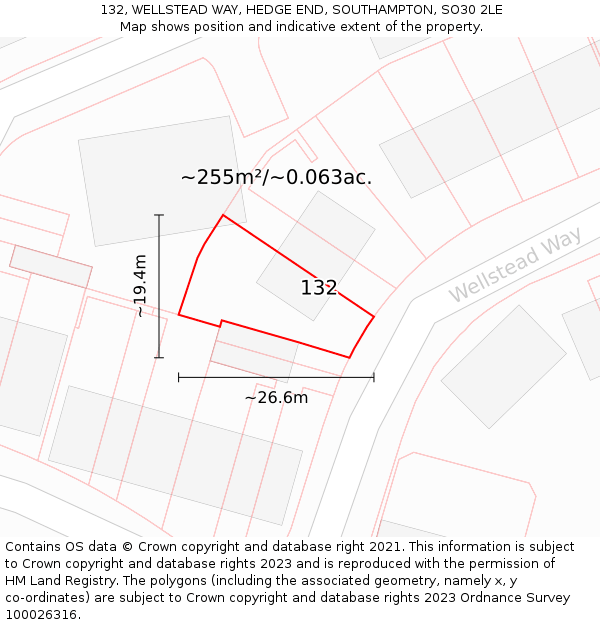 132, WELLSTEAD WAY, HEDGE END, SOUTHAMPTON, SO30 2LE: Plot and title map