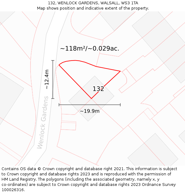 132, WENLOCK GARDENS, WALSALL, WS3 1TA: Plot and title map