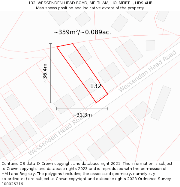 132, WESSENDEN HEAD ROAD, MELTHAM, HOLMFIRTH, HD9 4HR: Plot and title map