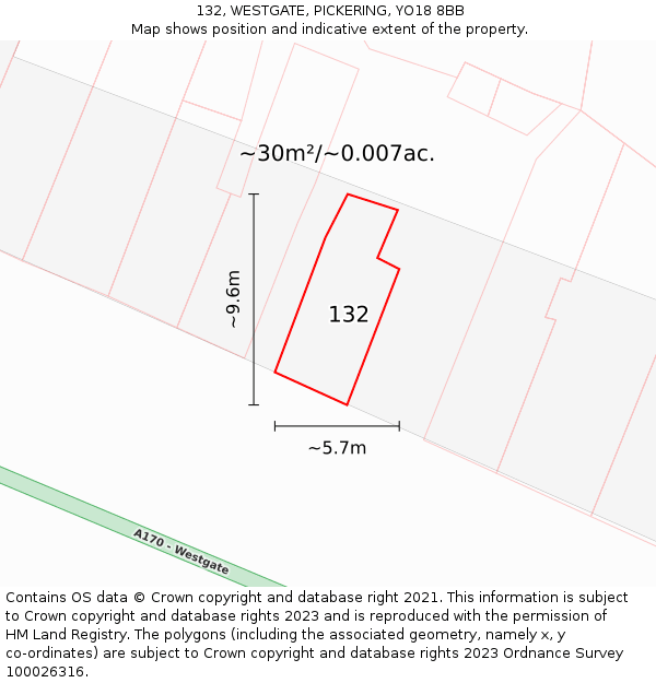 132, WESTGATE, PICKERING, YO18 8BB: Plot and title map