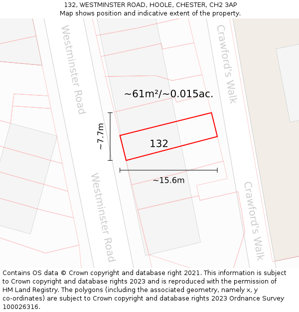 132, WESTMINSTER ROAD, HOOLE, CHESTER, CH2 3AP: Plot and title map