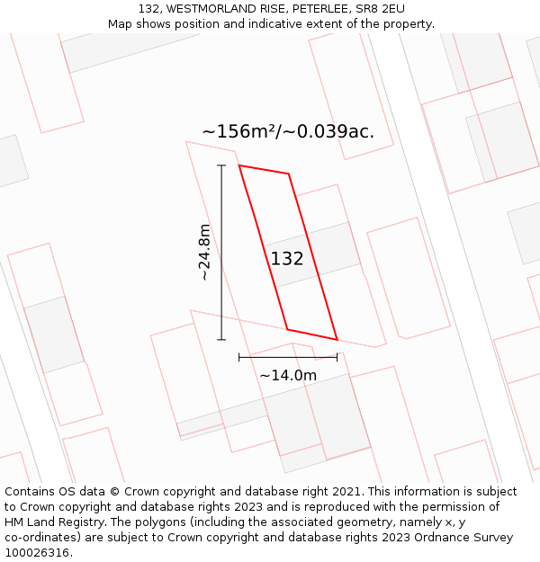 132, WESTMORLAND RISE, PETERLEE, SR8 2EU: Plot and title map
