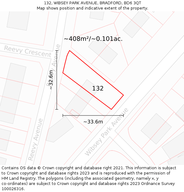132, WIBSEY PARK AVENUE, BRADFORD, BD6 3QT: Plot and title map