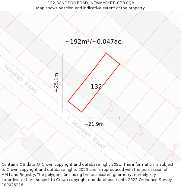 132, WINDSOR ROAD, NEWMARKET, CB8 0QA: Plot and title map