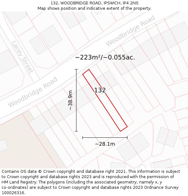 132, WOODBRIDGE ROAD, IPSWICH, IP4 2NS: Plot and title map