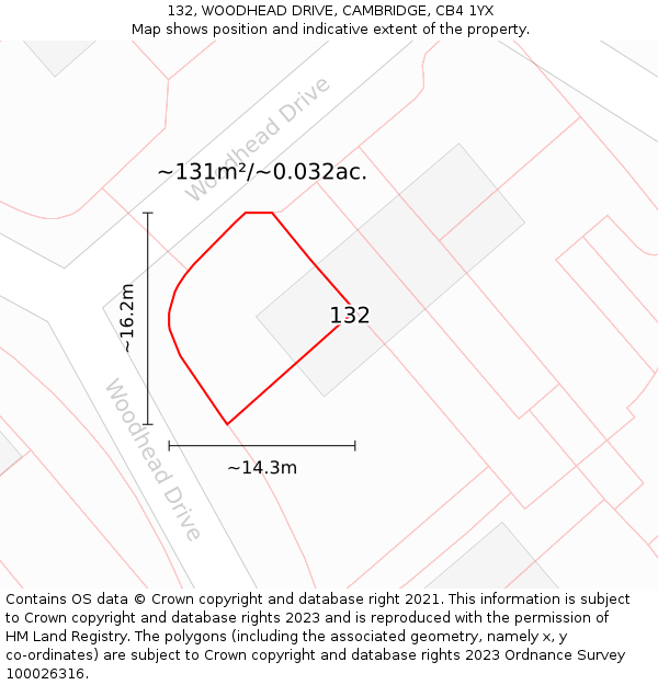 132, WOODHEAD DRIVE, CAMBRIDGE, CB4 1YX: Plot and title map