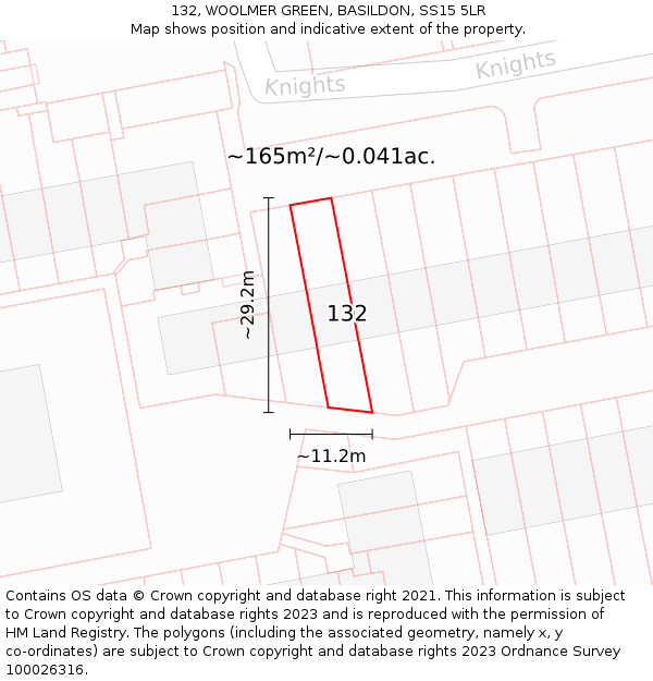 132, WOOLMER GREEN, BASILDON, SS15 5LR: Plot and title map
